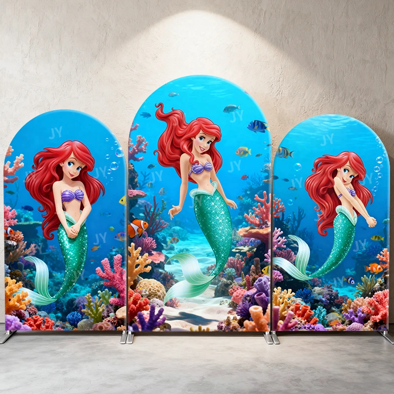

Disney Princess Ariel Arch Backdrop Cover The Little Mermaid Party Decorations Photography Props for Kids Birthday Baby Shower