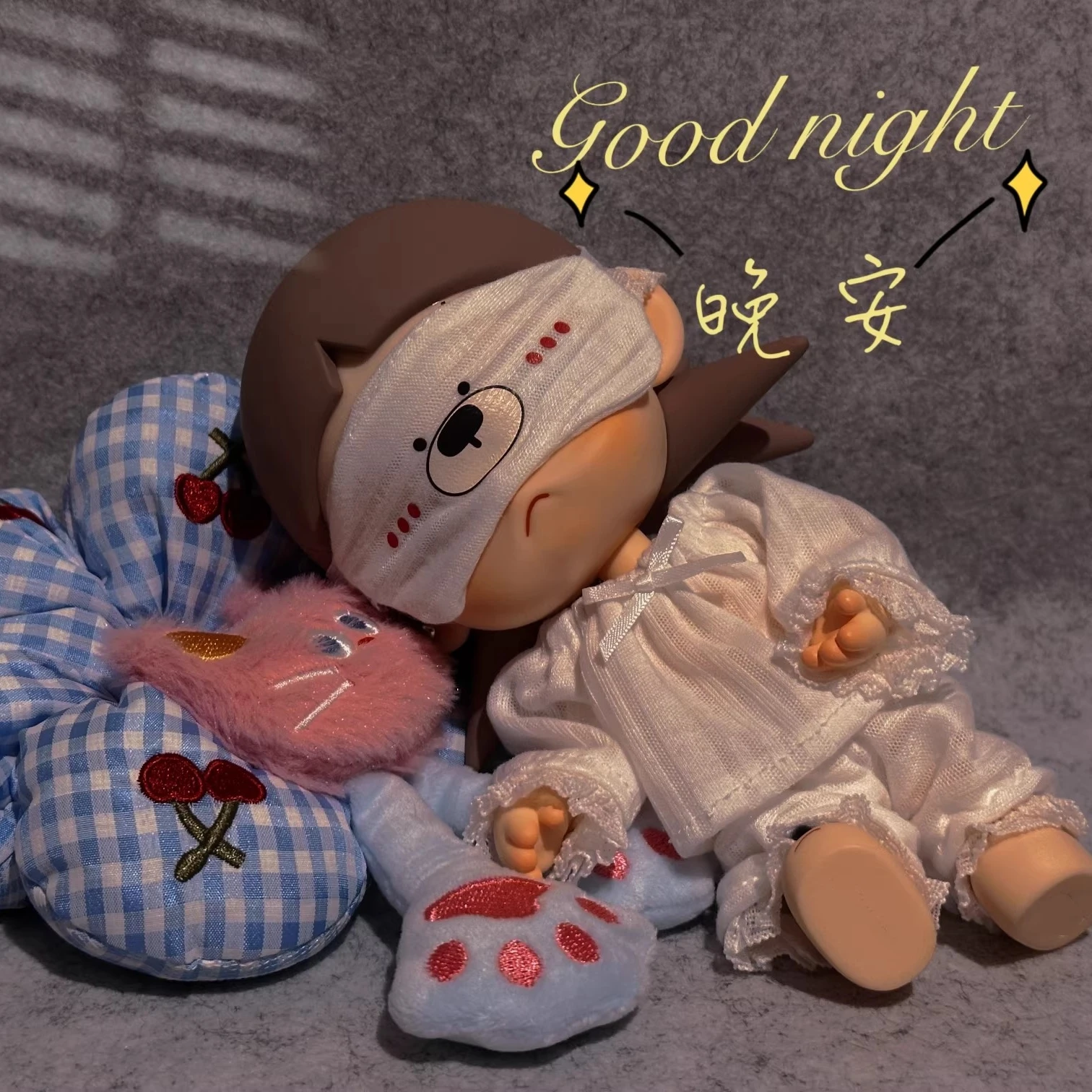 For Zsiga Dolls Clothes New Fashionable Cute White Girl Set Bjd1/8 20cm Eye Mask Hat Lace Edge Pajama Decoration Gift - Detail 1