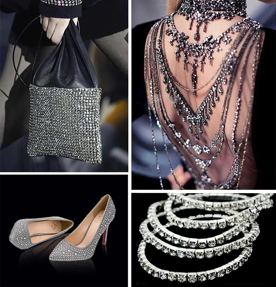 10m Goldboden Glitzer-Glas-Kristall-Strass-Kette zum Aufnähen für DIY-Schmuck, Näharbeiten und Bekleidungszubehör – Detail 23