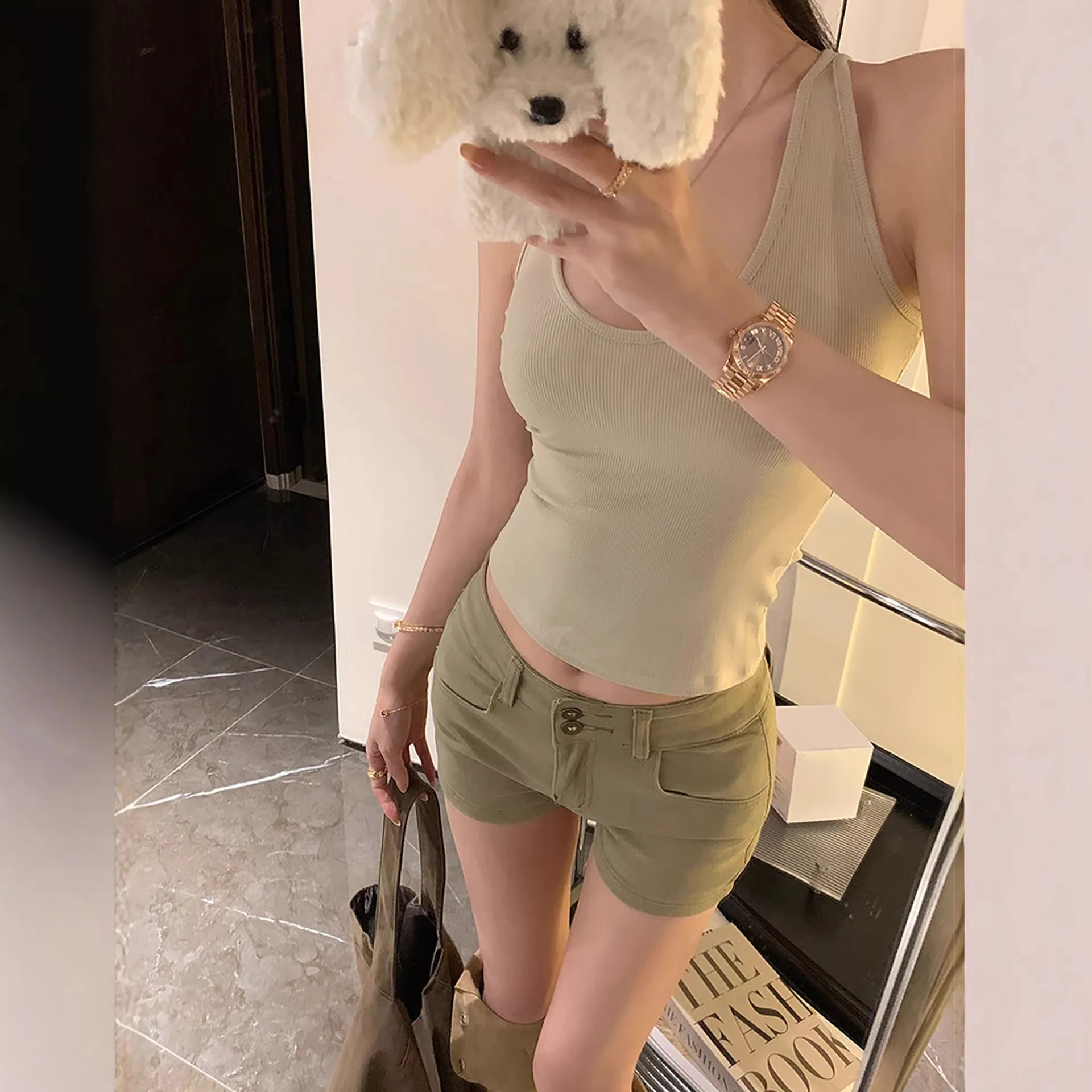Spice Girls Buttocks Denim Shorts Summer High Waist Elastic Khaki Tight Buttocks Hot Pants Y2k Shorts