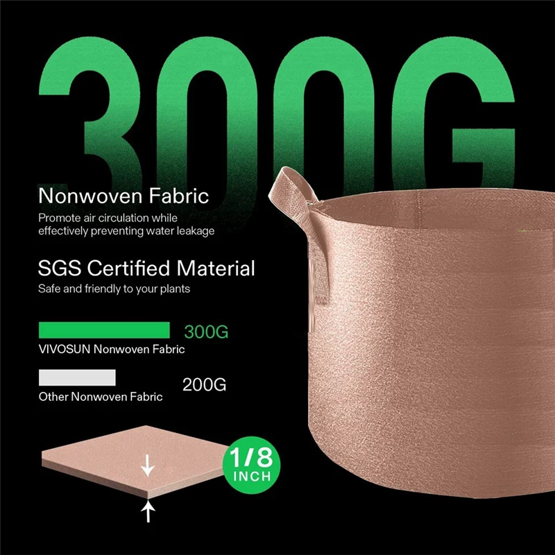 AB33-Tan Fabric Garden Pots, 7 Gallons, 5-Pack With Durable Strap Handles For Easy Movement