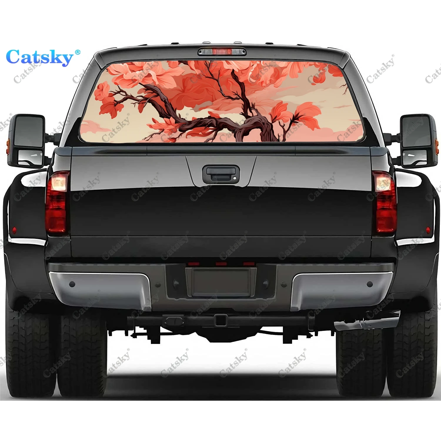 Chinese Plum Blossom Rear Window Decal Fit Pickup,Truck,Car Universal See Through Perforated Back Windows Vinyl Sticker