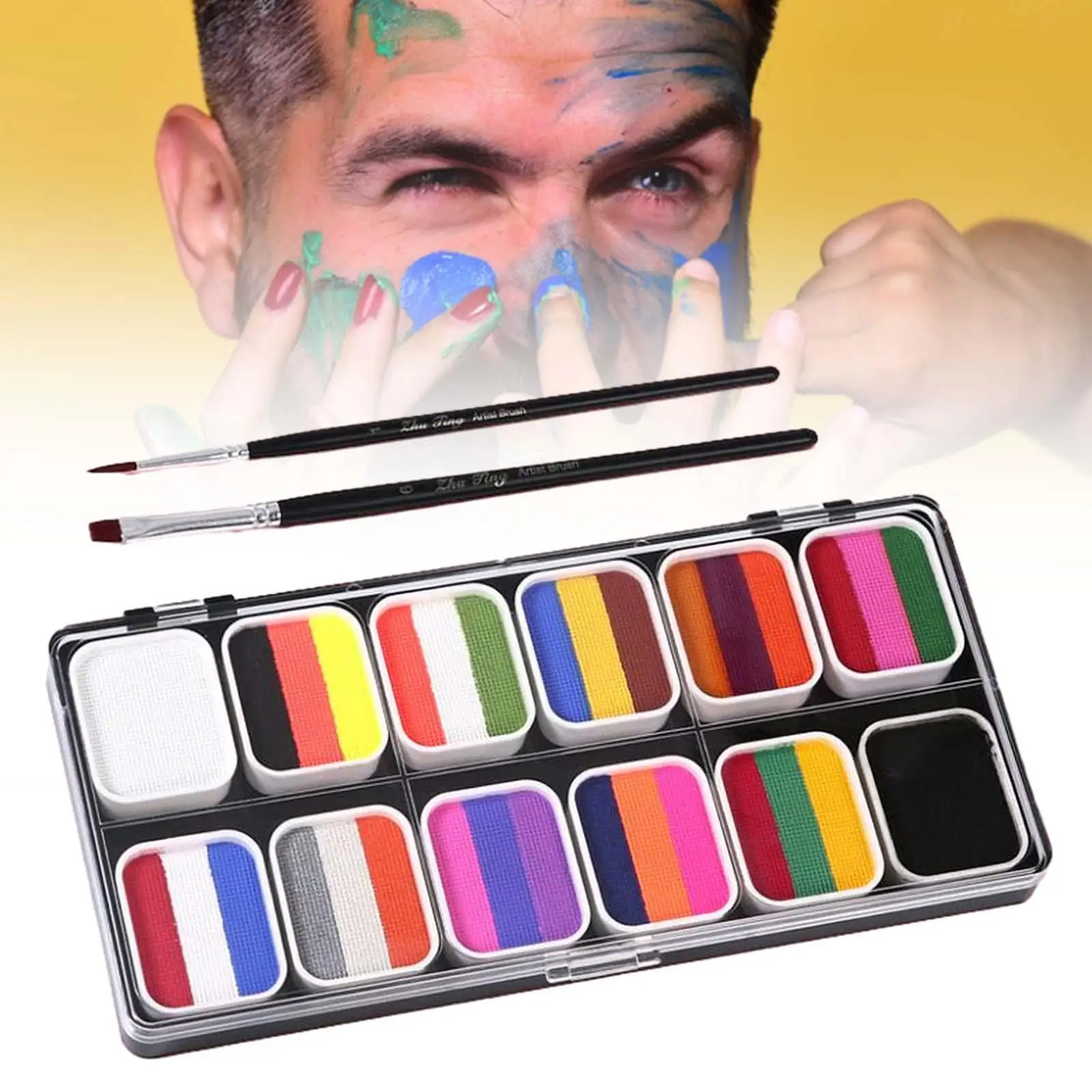 Paleta de pintura facial y corporal con 2 pinceles para maquillaje y disfraces de Navidad
