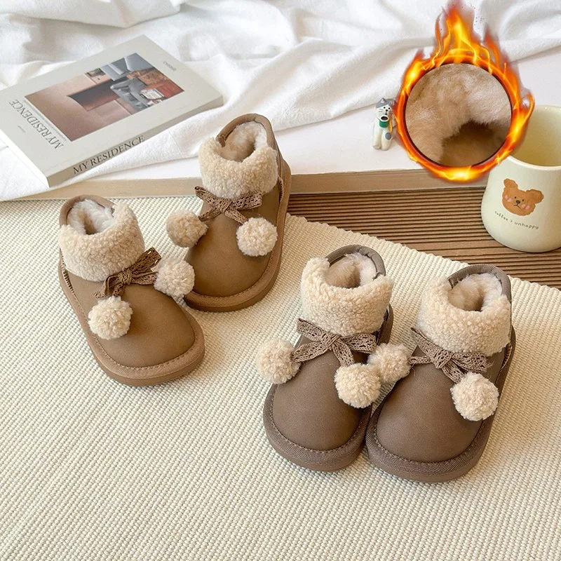 

Girls' Sweet Warm Casual Lapel Cotton Short Boots 2025 Winter New Childrens' Soft Sole Comfortable Versatile Fashion Snow Boots