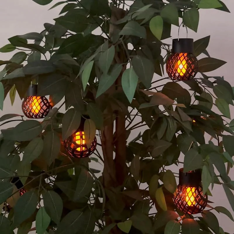 4 pçs led ao ar livre efeito chama pendurado lanterna à prova dwaterproof água decoração do jardim lâmpada solar luz de fadas para pátio jardim quintal durável