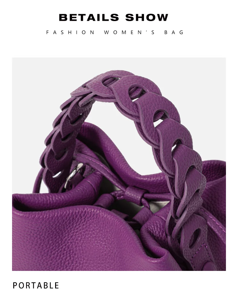 Elegante Handtasche aus echtem Leder, einzelne Schultertasche, Crossbody-Tasche, erste Schicht Rindsleder, Bucket Bag für den Arbeitsweg, Litschi-Muster – Detail 12