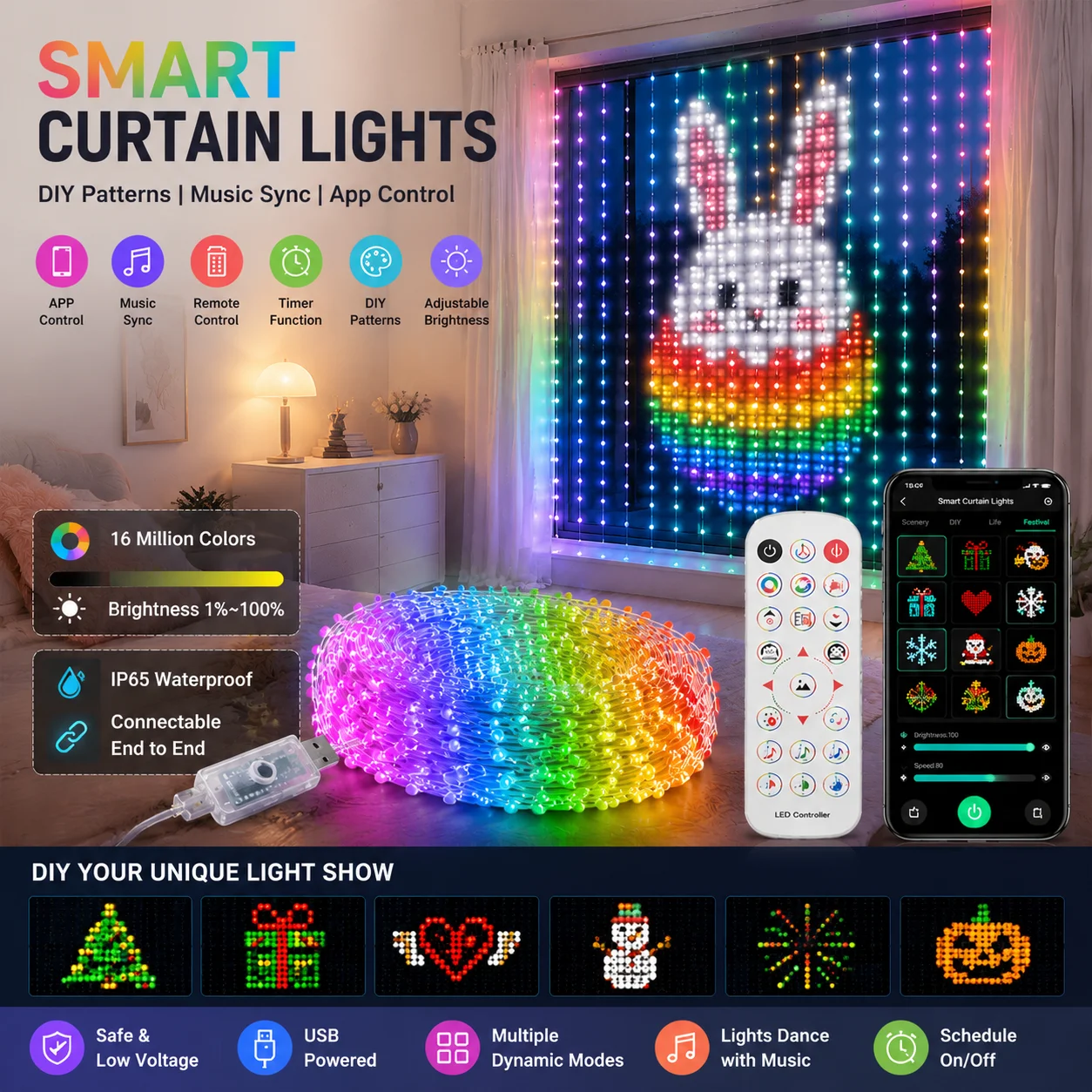 Luces de Cortina con Patrones - String Curtain Light reseña y precio