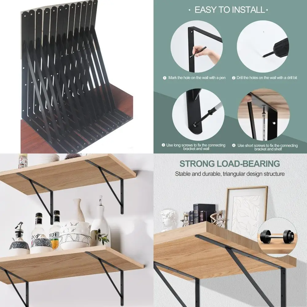 

Сверхмощные металлические кронштейны для полок, черный, упаковка из 12 шт., L22 x H12, с винтами для прочной опоры для полок и угловых кронштейнов.