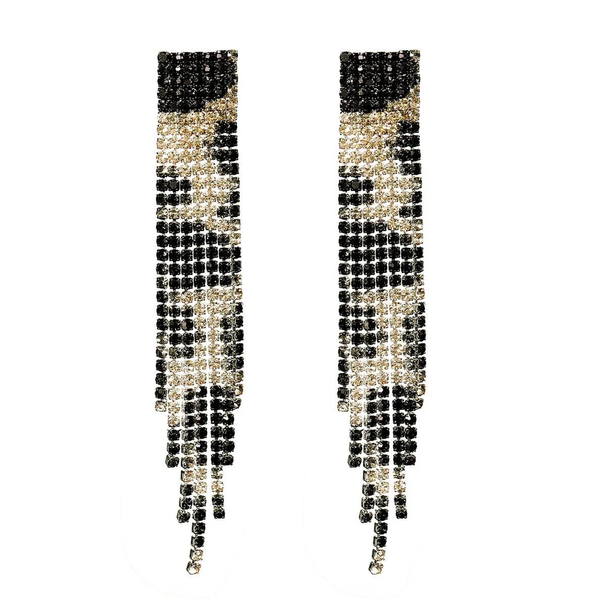 Retro shiny full diamond long tassel earrings