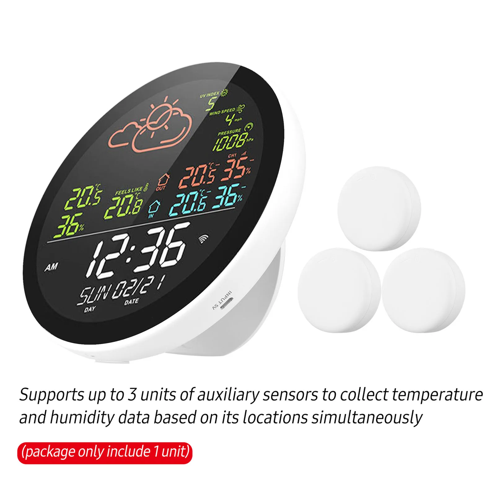 

Wifi Smart Weather Station with Clock Indoor and Outdoor Temperature and Humidity Meter Multifunctional Large Color Screen Weath