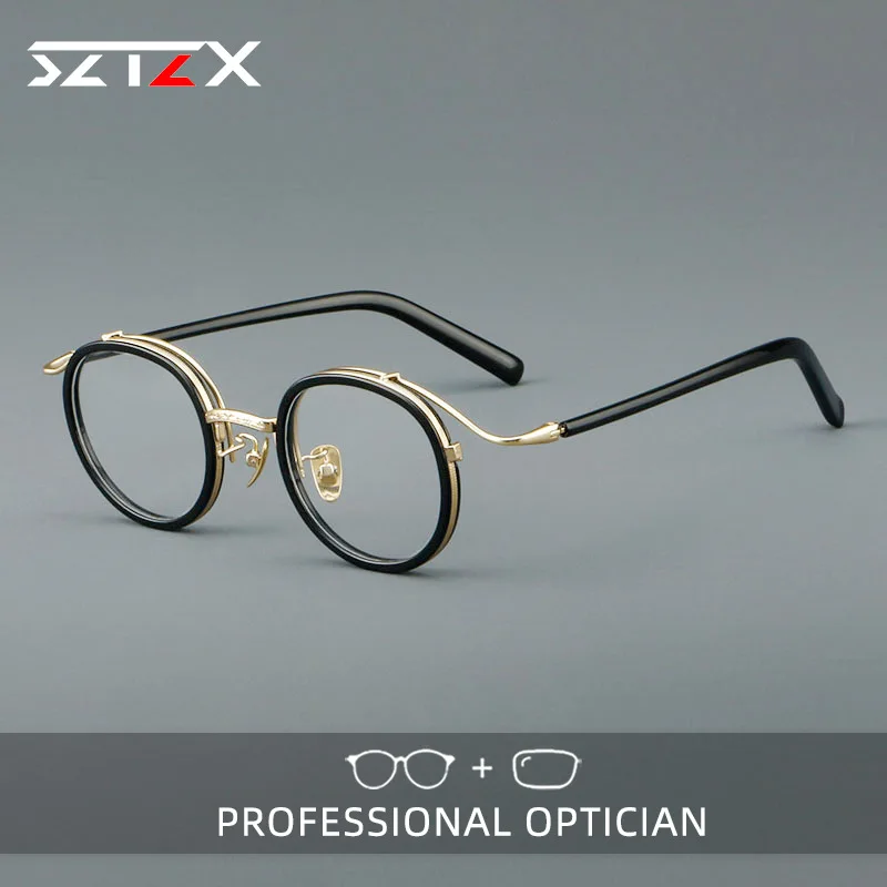 SZTZX Vintage Comfortable Anti Blue Light Myopia Glasses Durable Acetate Oversize Frame Progressive Prescription Reading Glasses