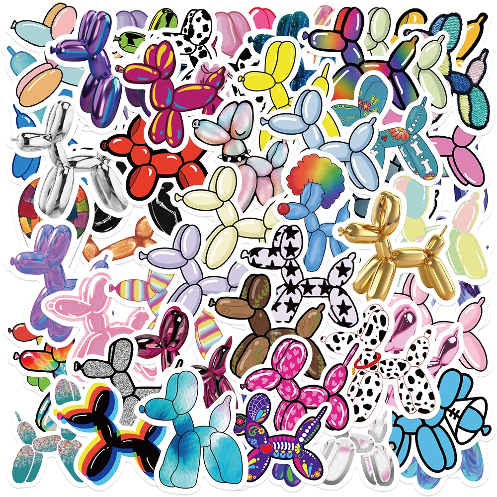 55pcs Cartoon Rainbow Balloon Dog Creative Graffiti Waterproof Sticker Bicycle Skateboard Guitar Helmet Laptop Decorative Decals