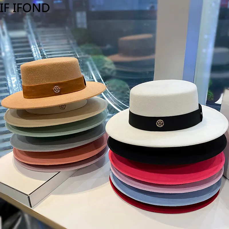 Fedora Hats for Women Flat Top Fashion Elegant Bowler Dress Caps Panama Church Wedding Ribbon Band Hat Men Felt Jazz Hat