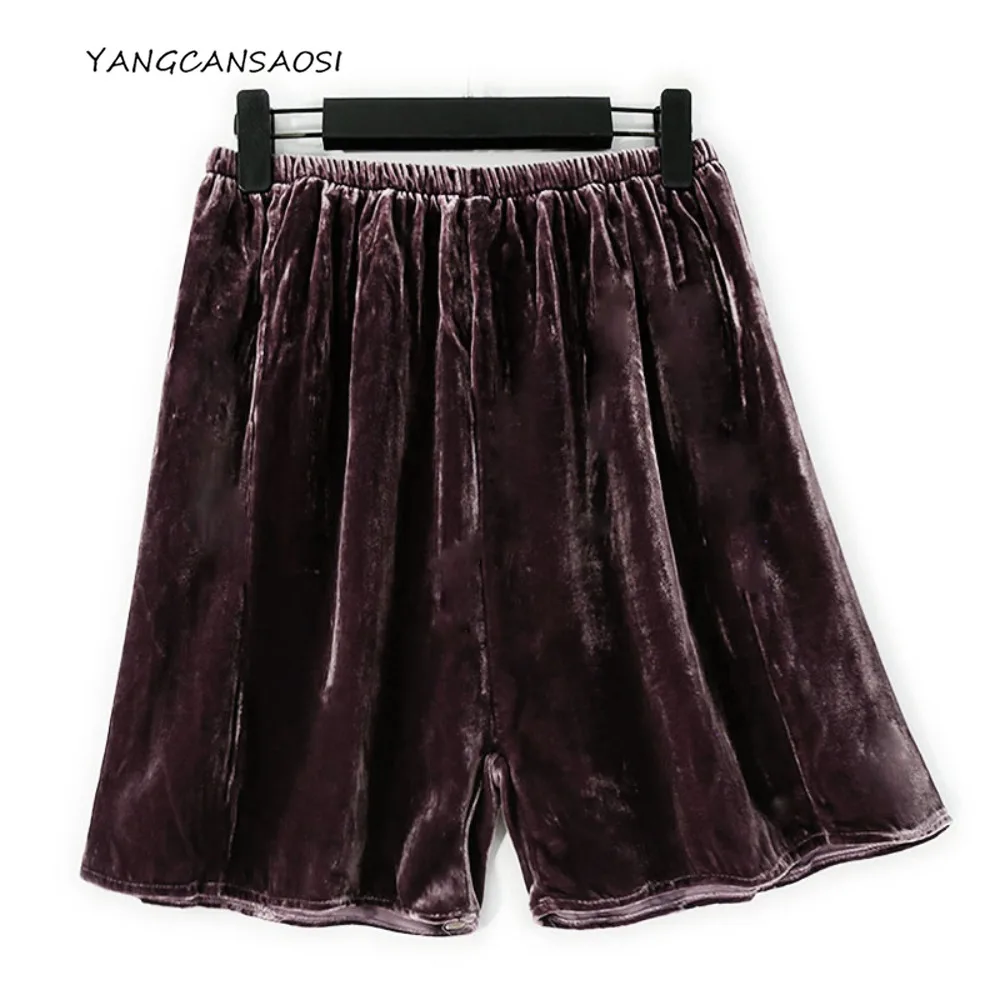 

Women's Early Autumn Clothing 30% Natural Mulberry Silk Velvet Casual High Waist Outer Loose Bean Sand Purple Splicing Shorts