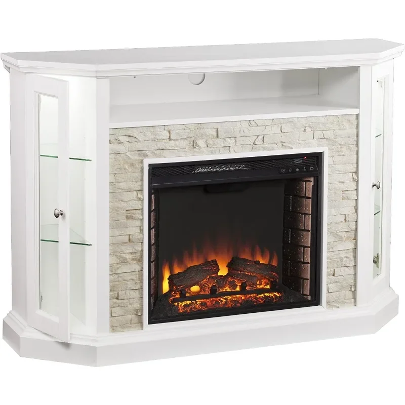 Furniture   Faux Stone Convertible Electric Media Storage Corner Fireplace Major Appliances