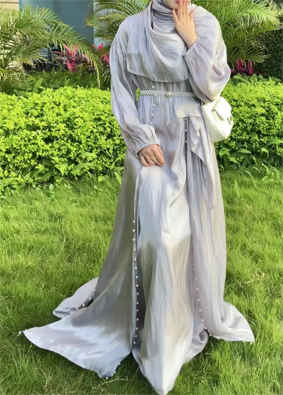 Moda aperta Abaya Kimono abito interno Sciarpa Cintura Set Dubai Cardigan musulmano Abaya Donna Abito casual femminile Islam Abbigliamento arabo