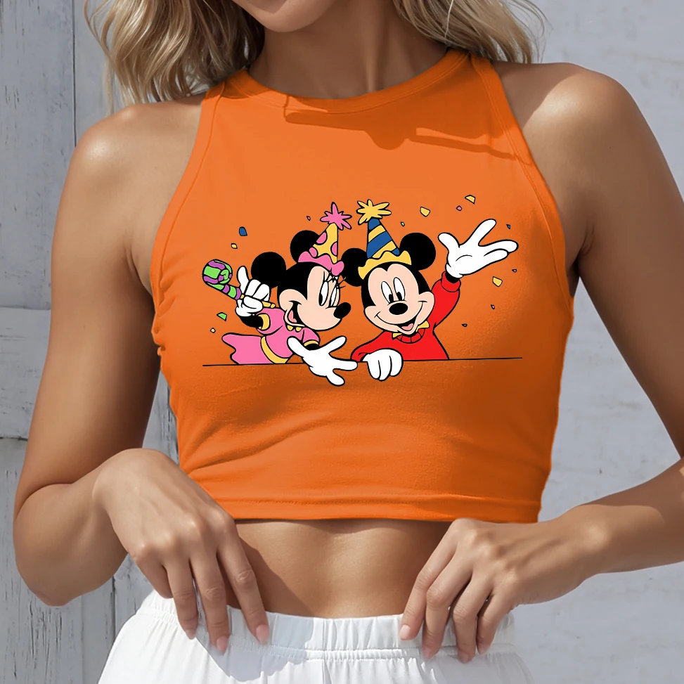 

Vest Disney Mickey Minnie Women Clothing Summer Casual Fitness Short Knitted Off Crop Top Camis Pattern Sleeveless Tank Top
