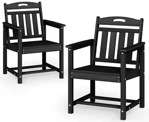 Weatherproof HDPE Patio Dining Chairs Set of 2 Wide Seat Ergonomic Garden Backyard Deck Black, Customized
