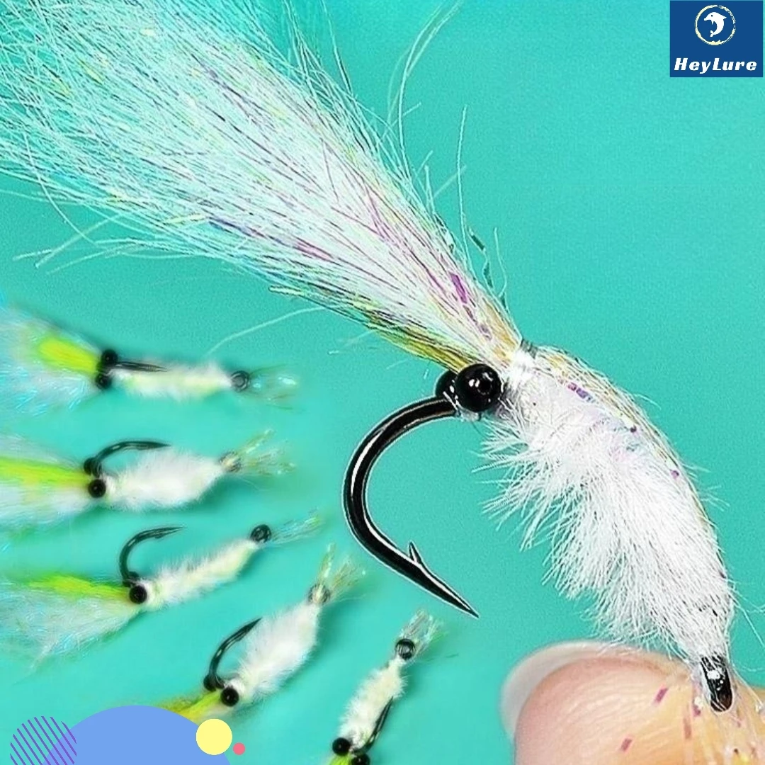 10pcs/Lot Fly Fishing Hook Colorful Ice Silk Shrimp Fishing Lure Feather Shrimps Artificial Bait with Hook Peg Heylure Tackle