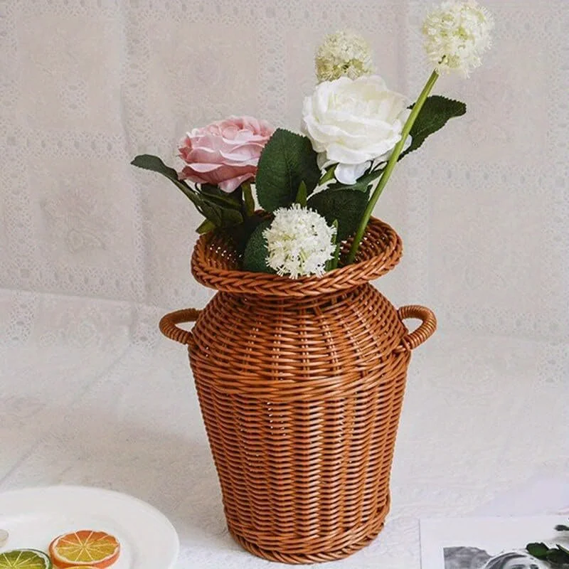 Tall Rattan Floor Vase Woven Faux Rattan Footed Vase Basket for Dried Flowers Pampas Grass Plants Boho Home Decor Living Room - view 6