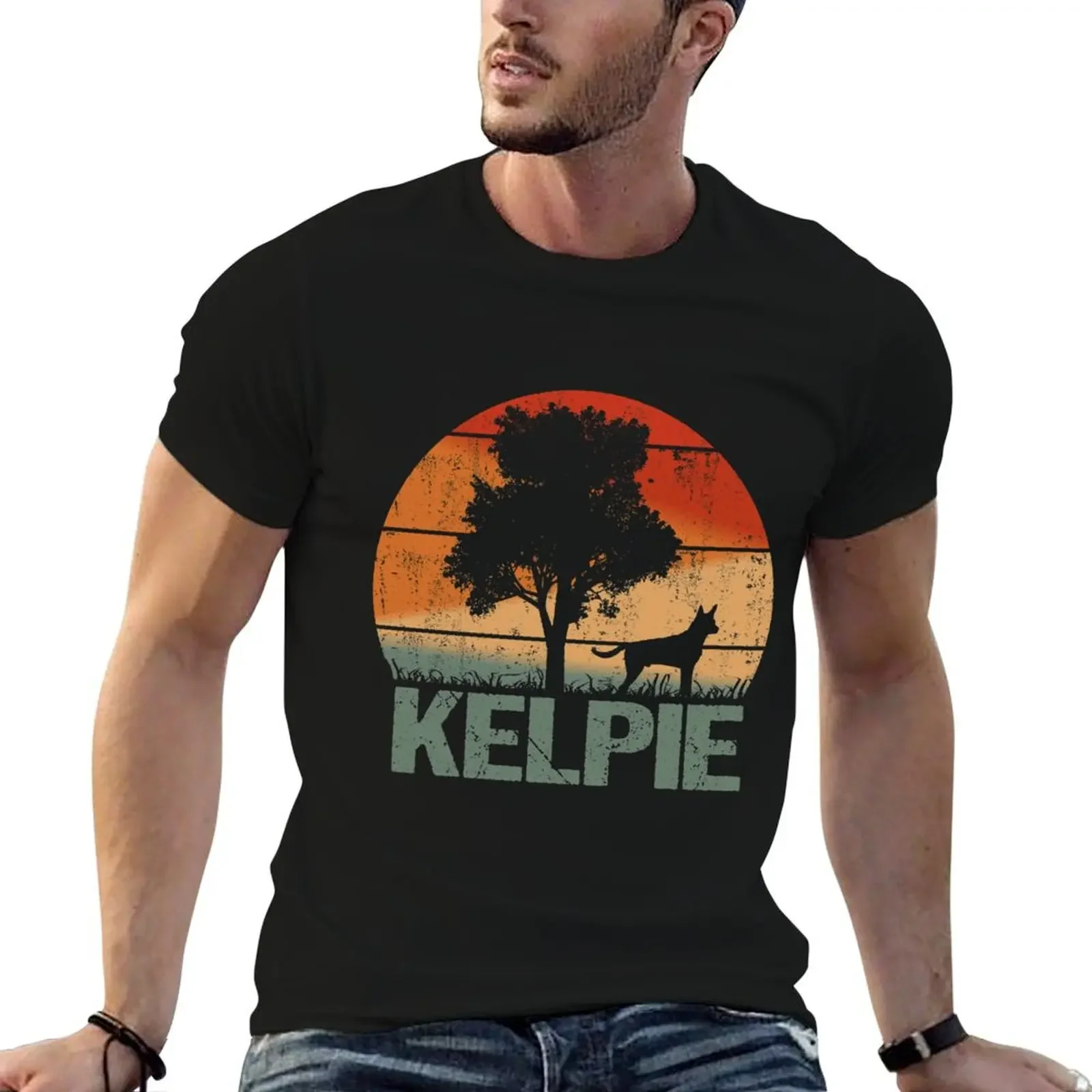 Australian Kelpie Dog Vintage Retro T-Shirt aesthetic clothes blue archive mens designer t shirt