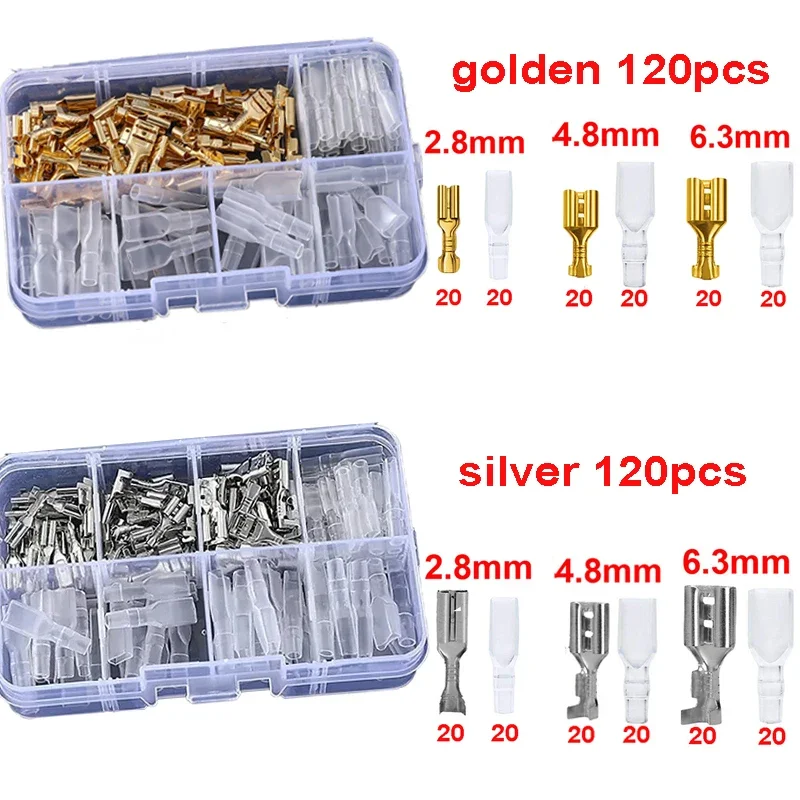 120 PCS Gold Silver Docking Terminal Cable Bare Terminal Spring Insert Sheath Terminal Set Male And Female Pair Terminal Box