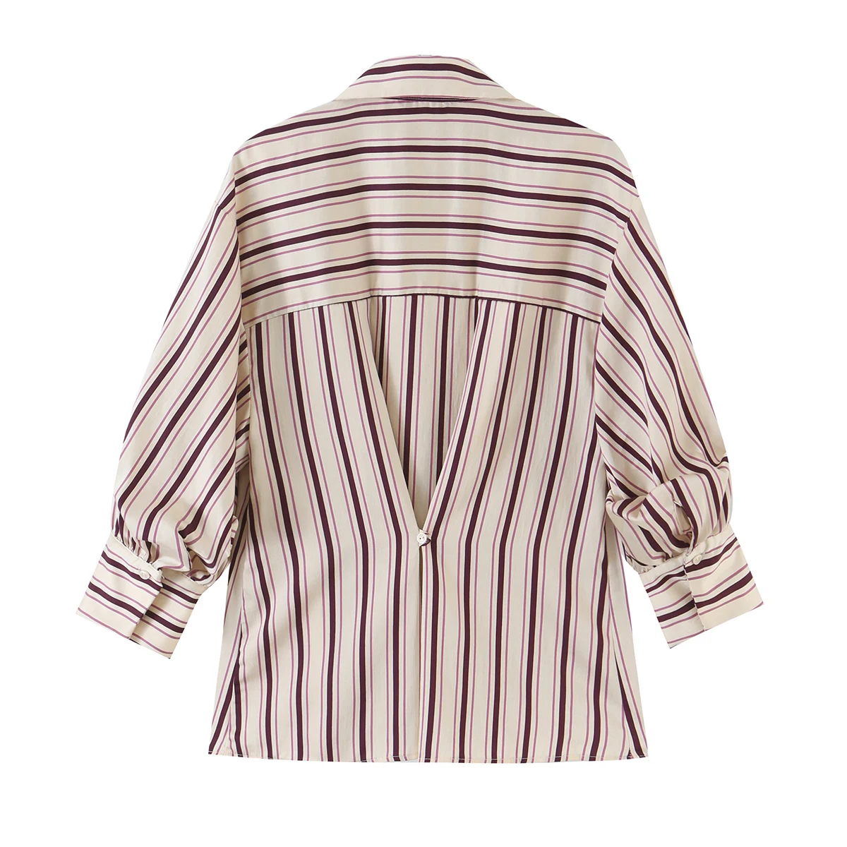 BSAY 2026 Herbstmode Damen Gestreiftes Hemd mit Reverskragen und Verstellbarem Roll-Up-Ärmel-Design, Knopfverschluss Vorne, Locker Geschnittene Freizeitbluse – Detail 3