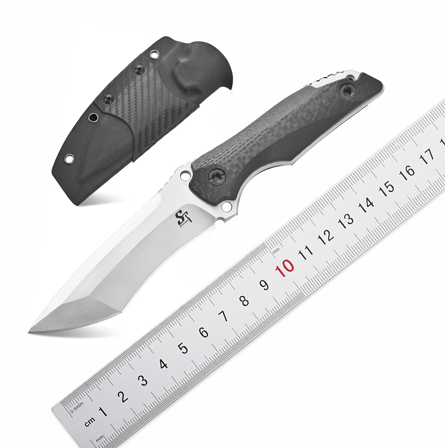 

Sitivien ST32 Fixed Blade Knife AUS-10 Blackwashed Steel Blade Carbon Fiber Handle Outdoor EDC Tool Knife for Working Camping