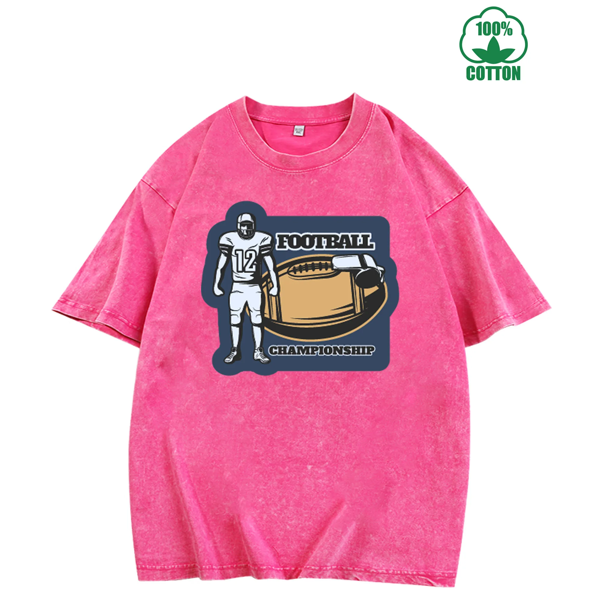 تي شيرت كلاسيكي مغسول بشارة كرة القدم 230 جرام 100% قطن مريح كبير الحجم ملابس الشارع للجنسين #2