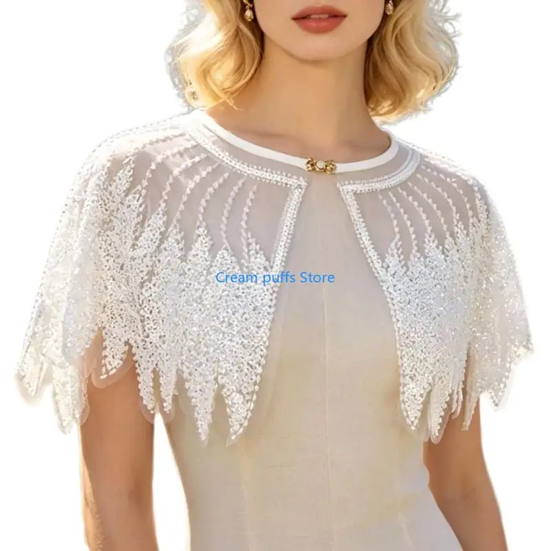 50LE Elegant Polyester Capes Shawl With Sequins Decors Wrap For Women Girls