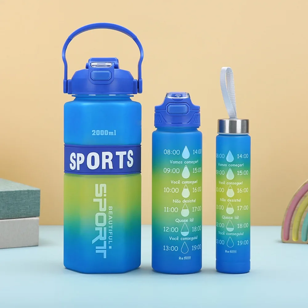 

Three Piece Set Sports Water Bottle Set Large Capacity Hexagon Leak Proof Colorful Cup Gradient Color Portable