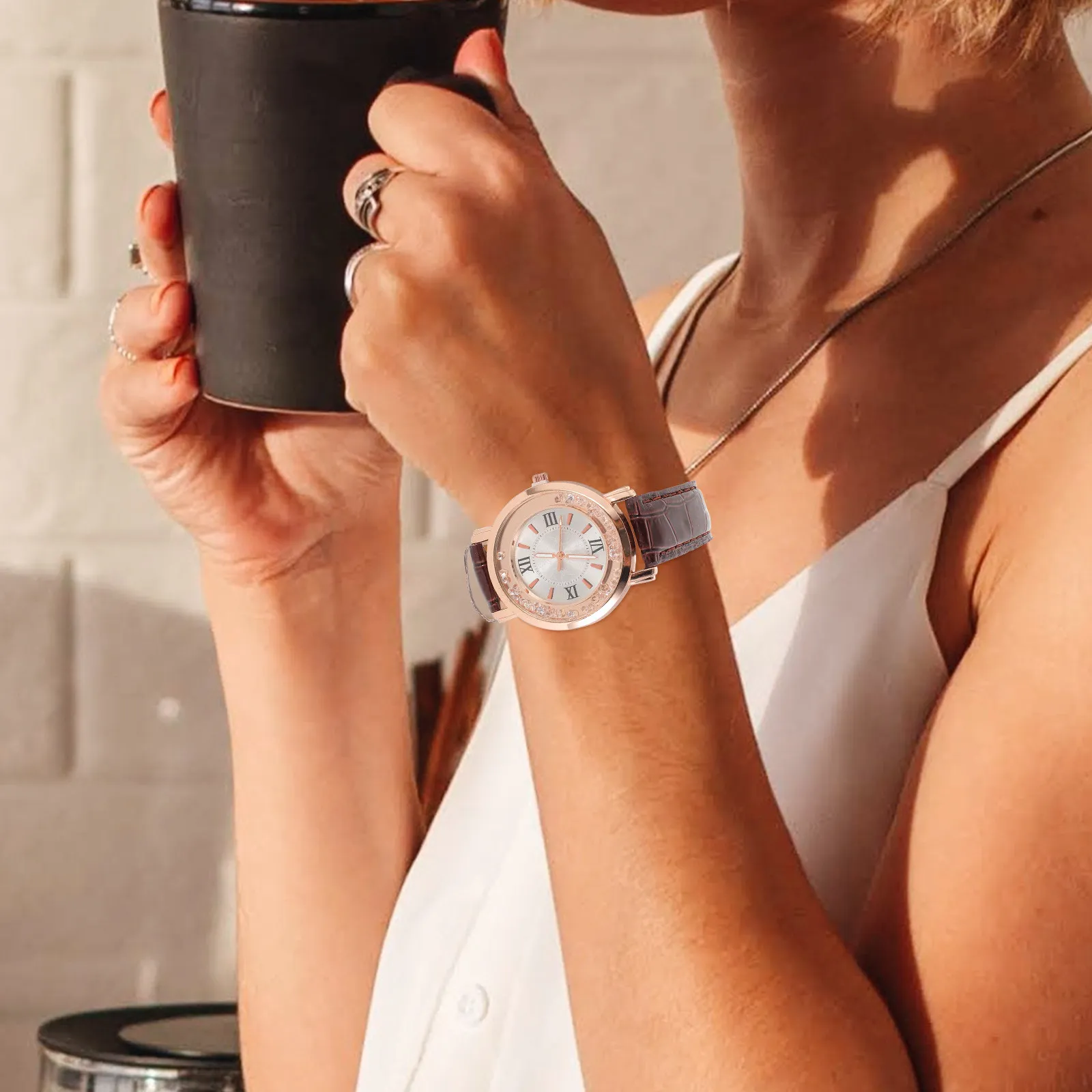 Stylish Women Quartz Watch Rhinestone Embellished Alloy Strap Classic Chic Wristwatch Gift for Lady Mother Girlfriend Wife
