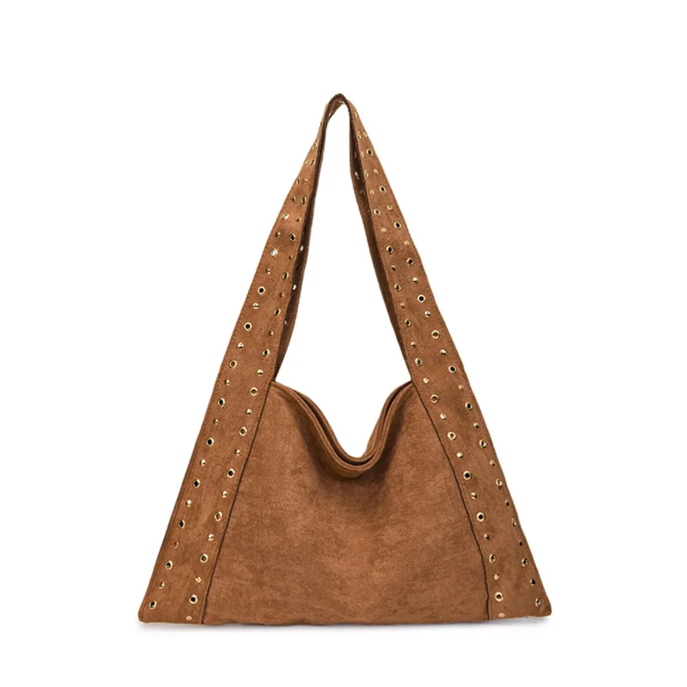 

Замшевые сумки на плечо из искусственной кожи с заклепками в стиле ретро, американский стиль, большая вместительная сумка в стиле локомотива, сумка подмышки в корейском стиле, сплошной цвет