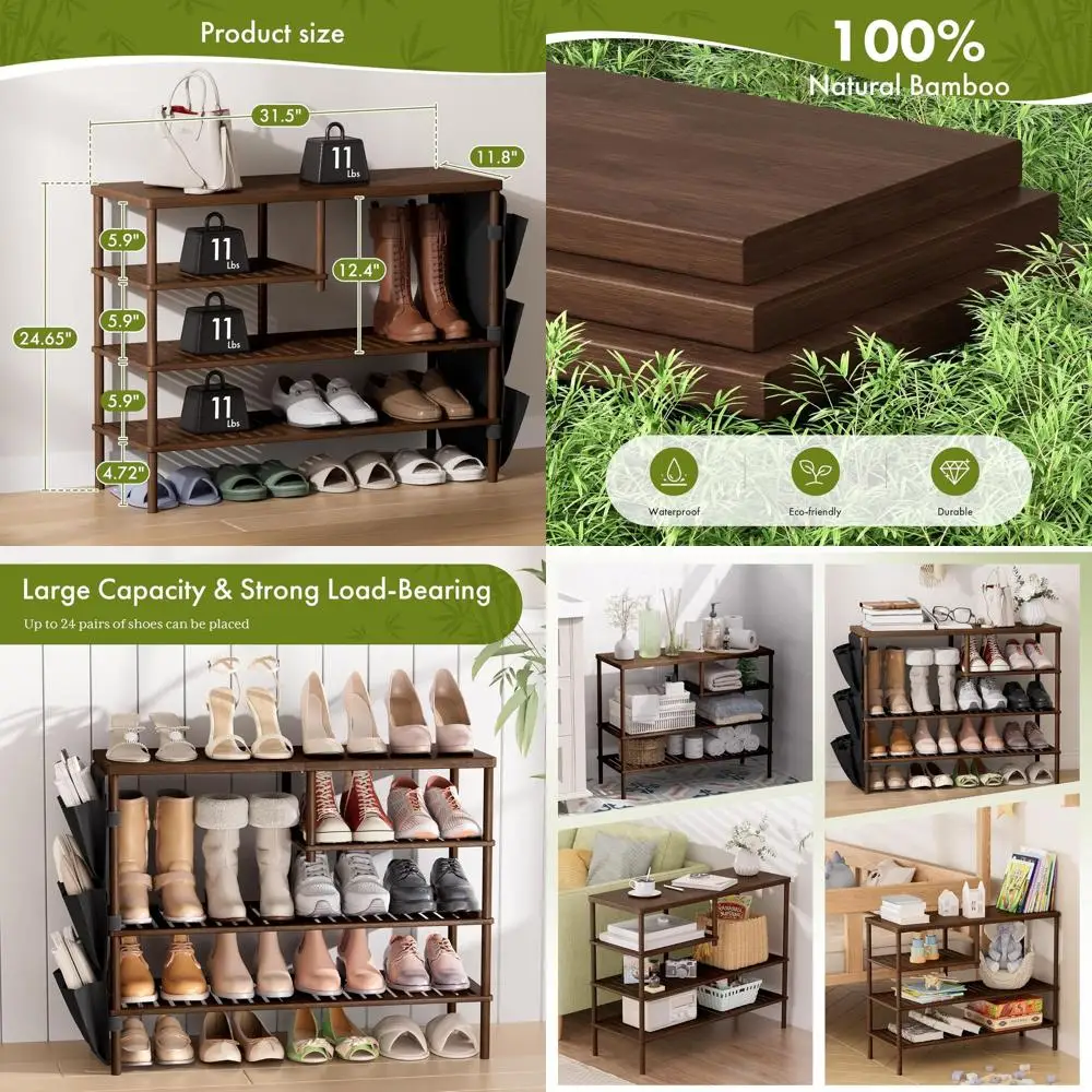 

4-ярусный органайзер для обуви цвета орехового дерева, вместимость 20-24 пары, со съемной полкой, для прихожей, спальни или общежития