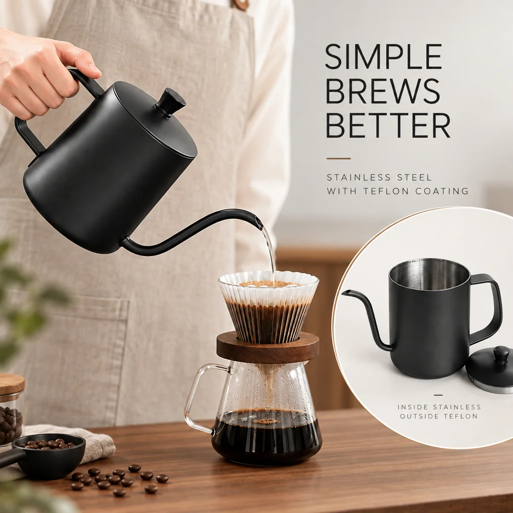 600ml Stainless Steel Pour Over Coffee Kettle Gooseneck Spout Drip Coffee Pot for Home Office Outdoor Hand Brew Coffee Making