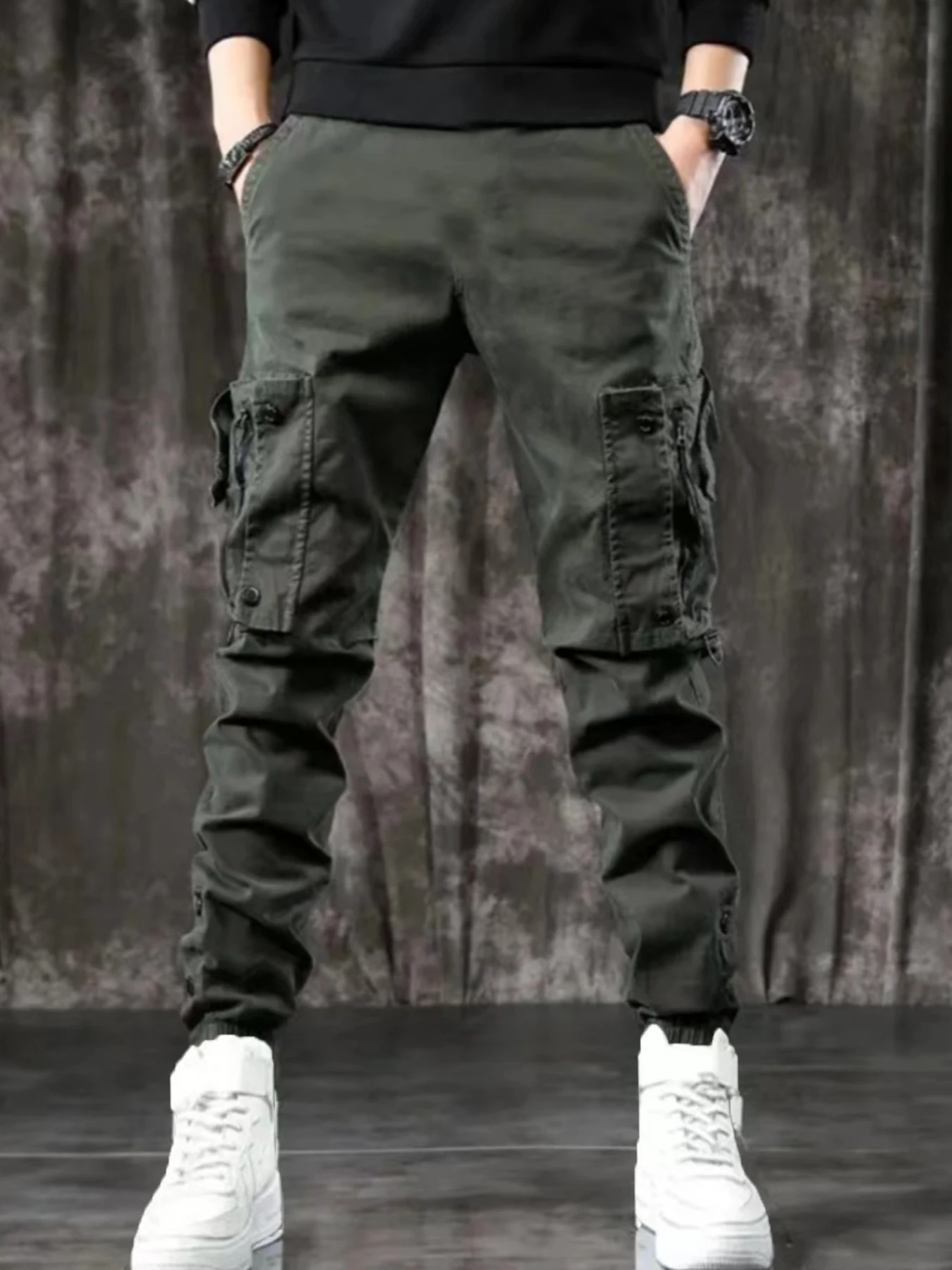 

Mens Casual Solid Color Bag Corset Foot Pants Fitness Pants Men'S Outdoor Sports Jogging Tactical Pants