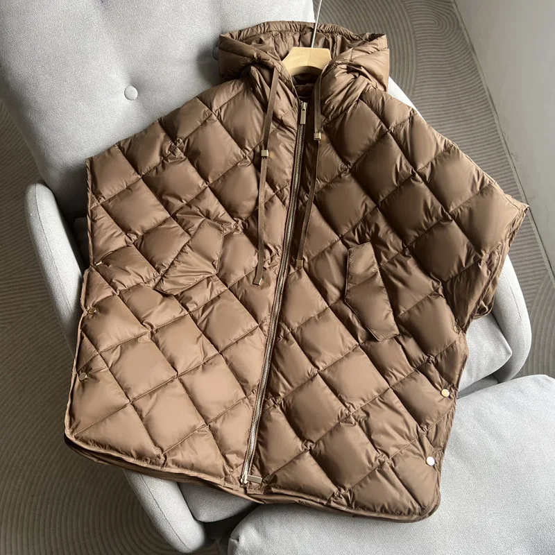 

2026 Autumn Winter White Duck Down Vest Solid Warm Vest Hooded Loose Down Vest Women Double Zipper Thicken Waistcoat Outwears