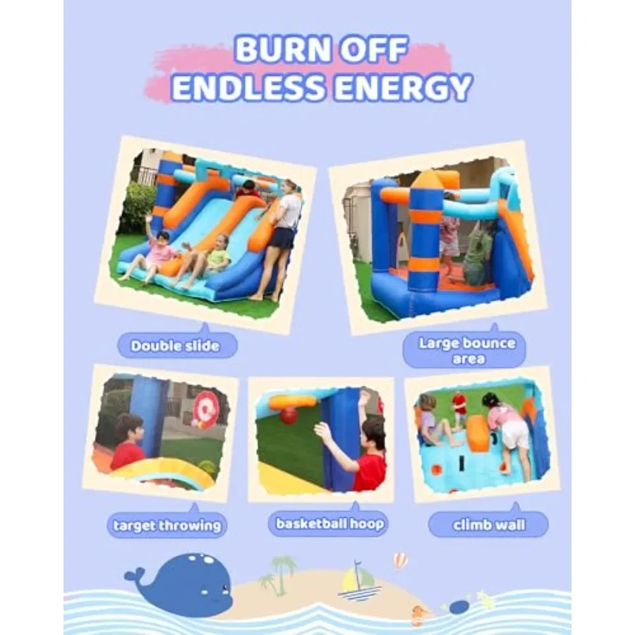 Casa de rebote inflable, casa inflable con doble tobogán, casa que rebota, castillo de rebote para niños en interiores y exteriores, casa de juegos