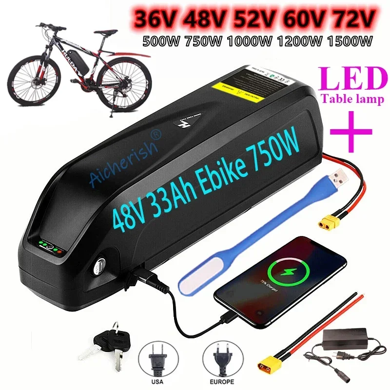 48V Hailong Battery 18650 Electric Bicycle Battery Cells Pack 48V 20AH 40A BMS, For 750W 1000W 1500W Powerful Lithium Batteries