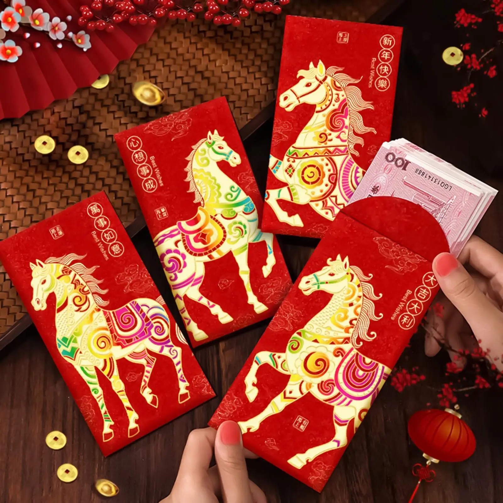 2026 Jahr des Pferdes Glücksgeldbeutel Chinesisches Neujahr Rote Umschläge 6-teiliges Geld Roter Umschlag Mondneujahrsgeschenke Geldbeutel