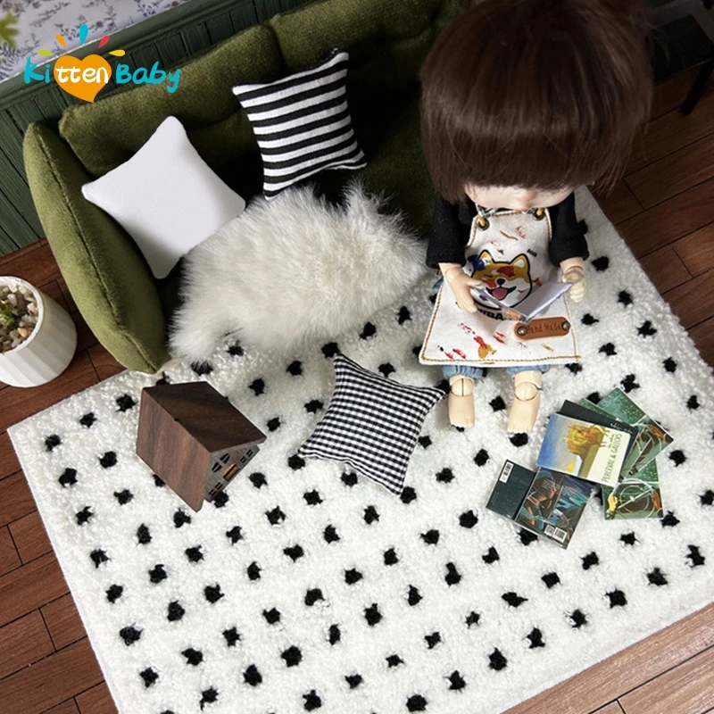 1/6 1/12 Doll House Model Furniture Accessories Plush Carpet Large Dollhouse Carpet Flooring Miniatures Bjd Doll House Decor Rug