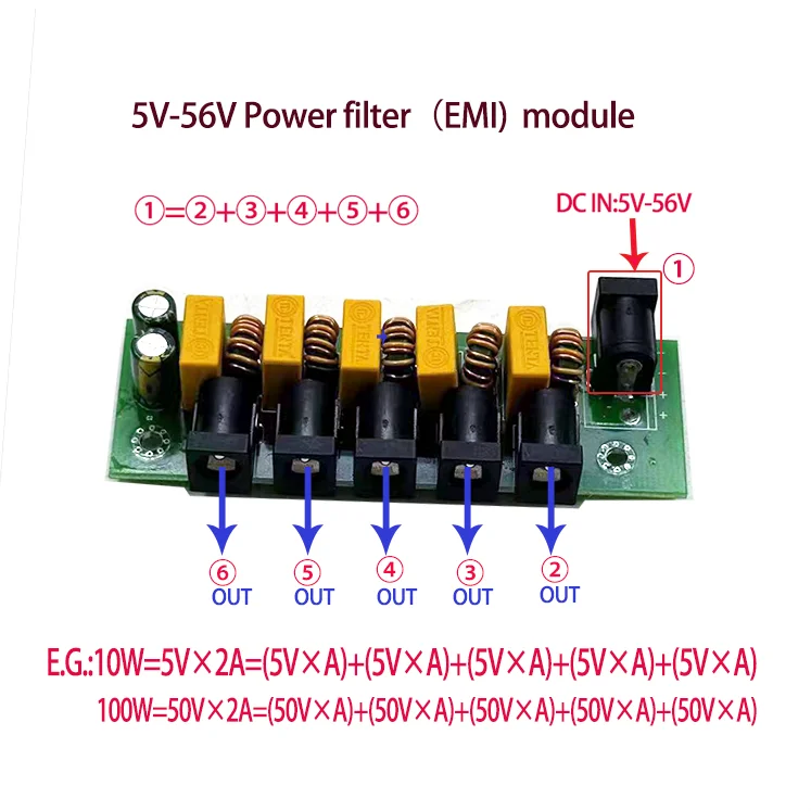 One to five 5V-56V power splitter EMI  Anti interference, improving circuit stability and reliability