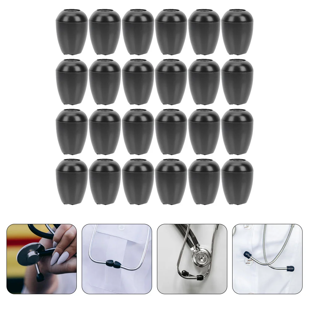 24 Pcs Stethoscope Threaded Ear Black Auscultation Earplugs Silicone Replacement Tips