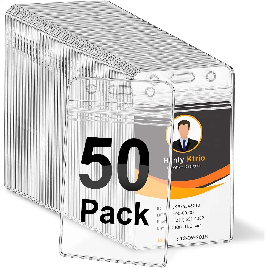 

50 упаковок держателей бейджей Вертикальный держатель удостоверения личности с водонепроницаемой закрывающейся молнией для офиса и школы