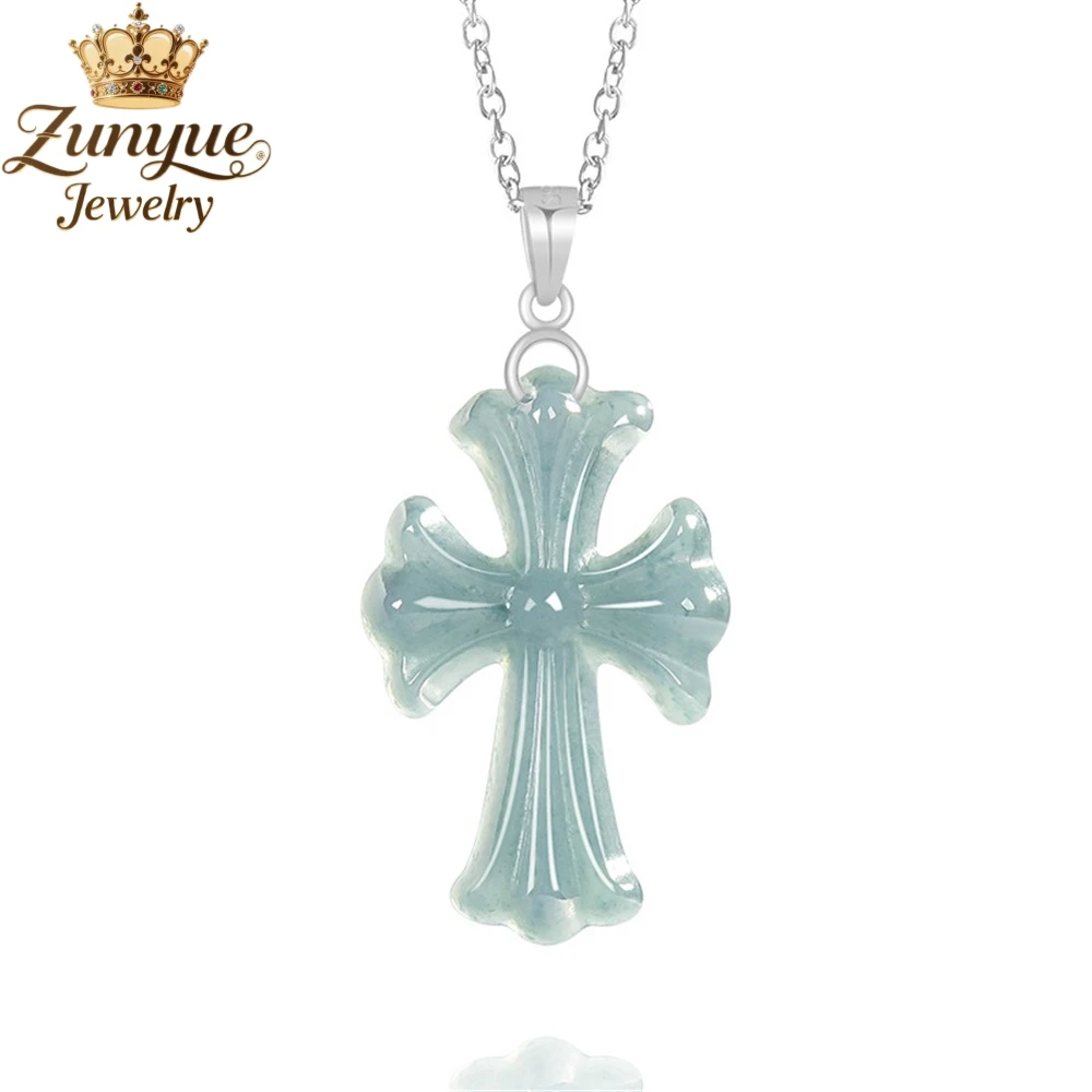 

Natural A-Grade Jade Blue Water Cross Jadeite Pendant Luxury Quality Jewelry Fashion Jewelry Exquisite Popular Charms Elegant