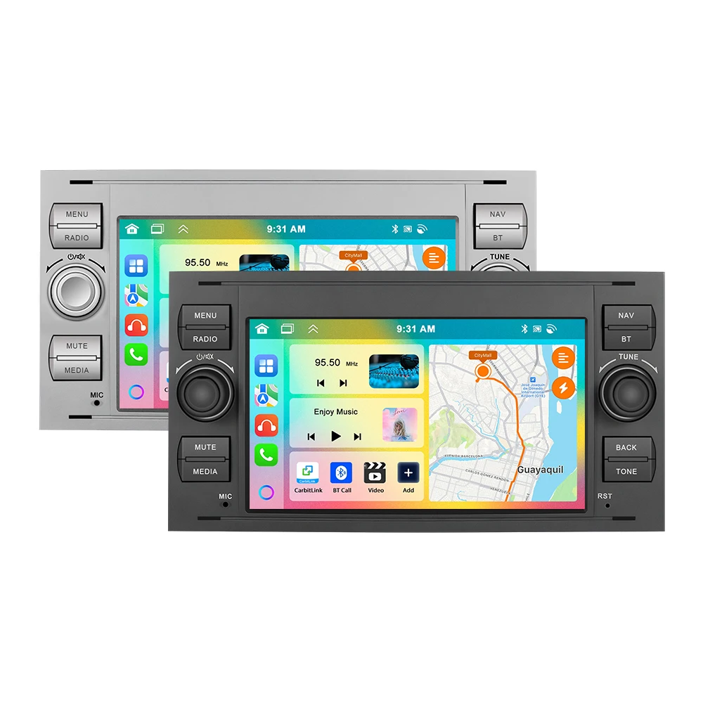 Podofo 7'' 6+128G Autoradio für Transit Fiesta Focus Galaxy Mondeo Multimedia-Player Carplay Android Auto WIFI GPS-Navigation FM/RDS Auto-Audio