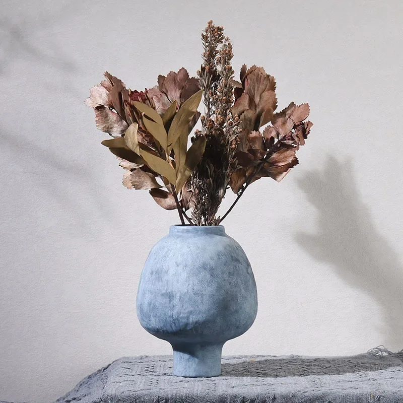 Ceramic Vase Hand Made Grain Crude Pottery Flower Vase Floral Arrangement Accessories Ceramic Handicraft Home Decoration
