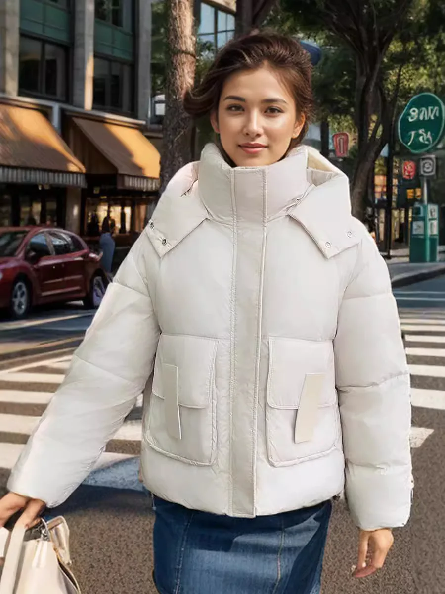 2024 Winter Thickened Cotton Padded Coach Women\'s Hooded Loose Fit Fashionable Jacket Warm Puffer Jacket Cross-border Style