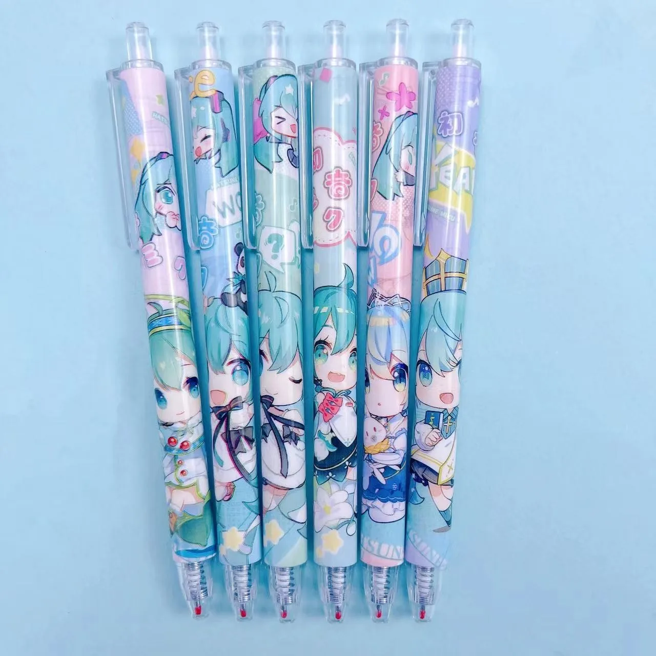 6Pcs Hatsune Miku Cute Gel Pen Cartoon Carbon Black 0.5mm Quick Dry Press Pen Exam Office Gift School Supplies Stationery Wholes