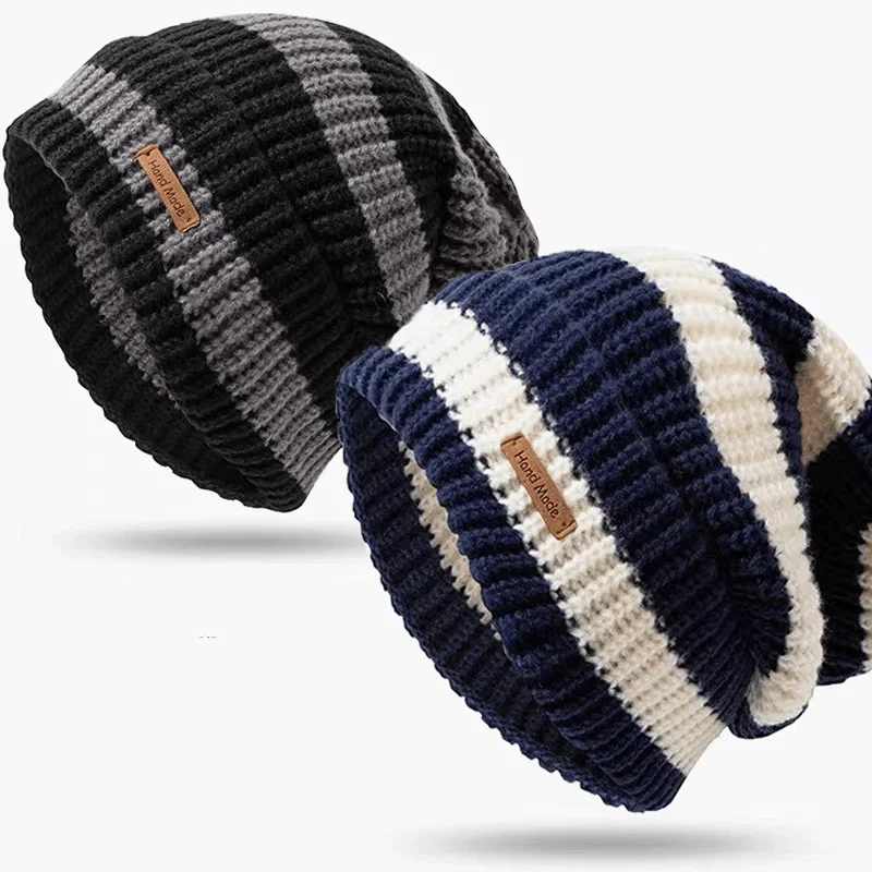 Korean Fashion Striped Knitted Hat Trend Lightweight Hat for Men Women Warm Windproof Autumn Winter Suitable for Outdoor Cycling